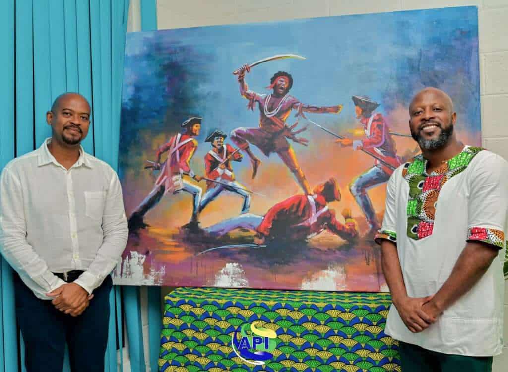 The Last Battle painting unveiling with Sir Calvert Jones and Hon. Carlos James