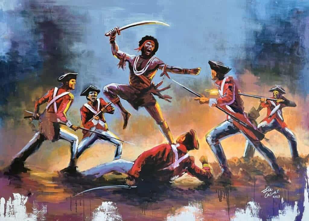 The Last Battle painting by Sir Calvert Jones depicting Joseph Chatoyer