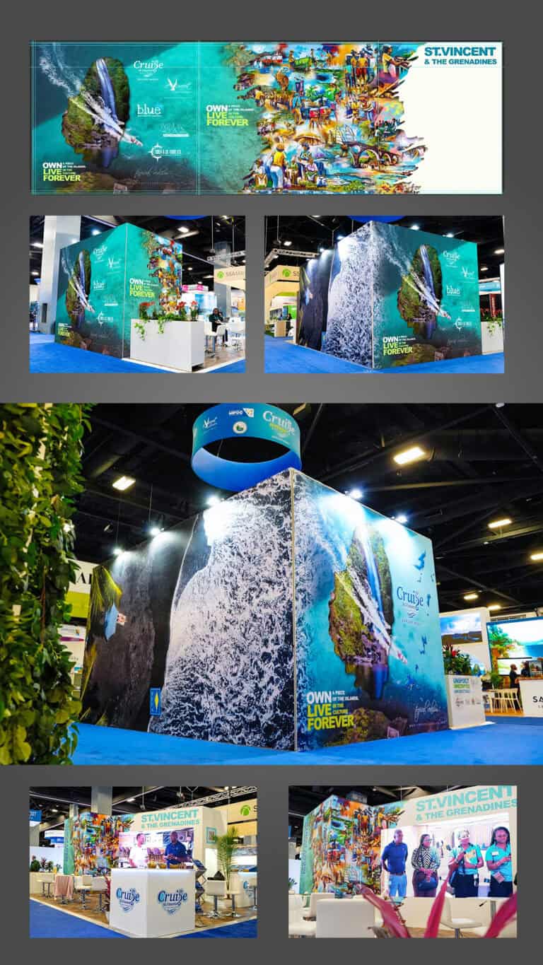 Tropical Realism trade-show booth visual identity and artwork display